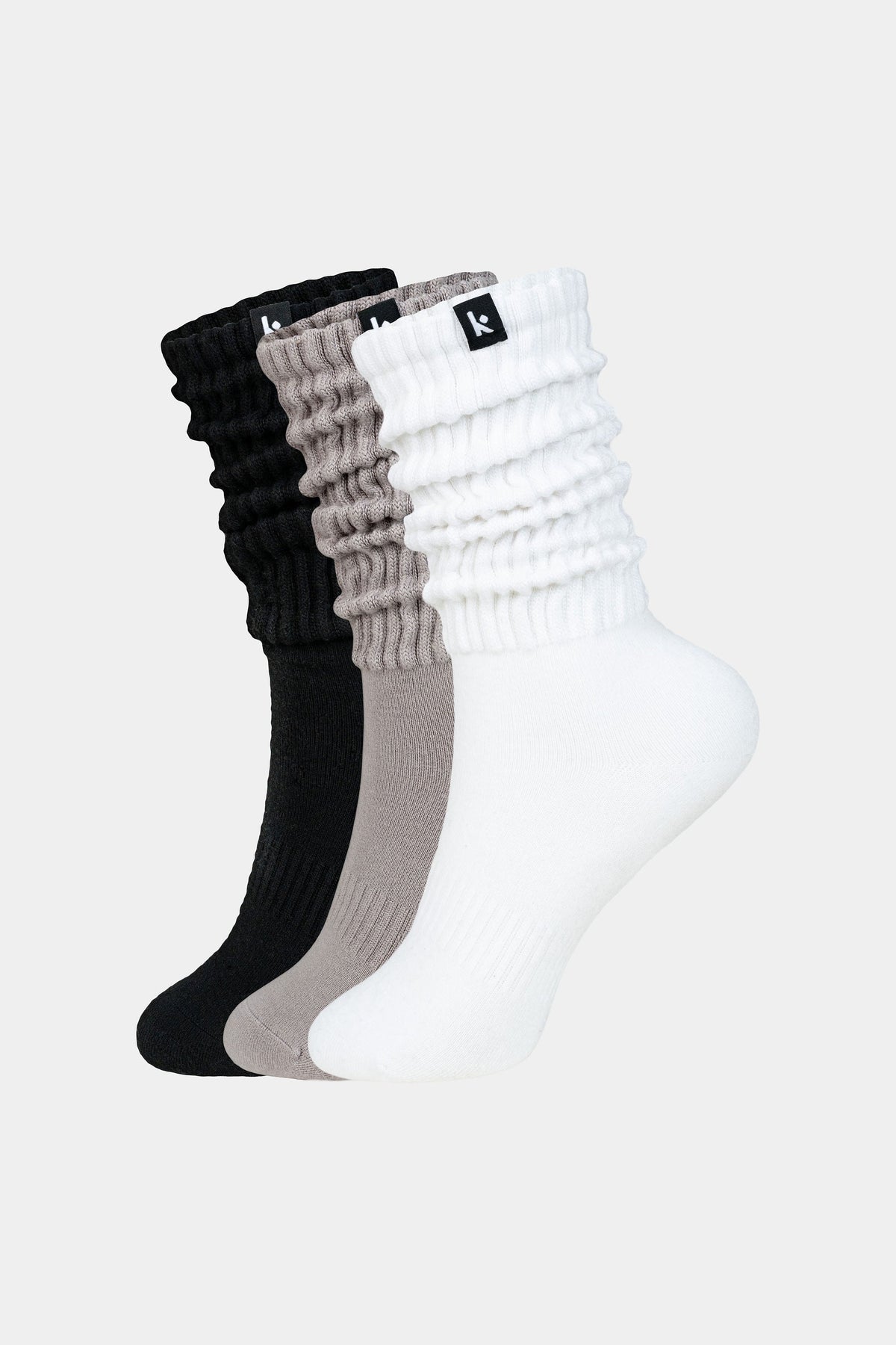 StackStay Ribbed Slouch Crew Socks, 3 Pack