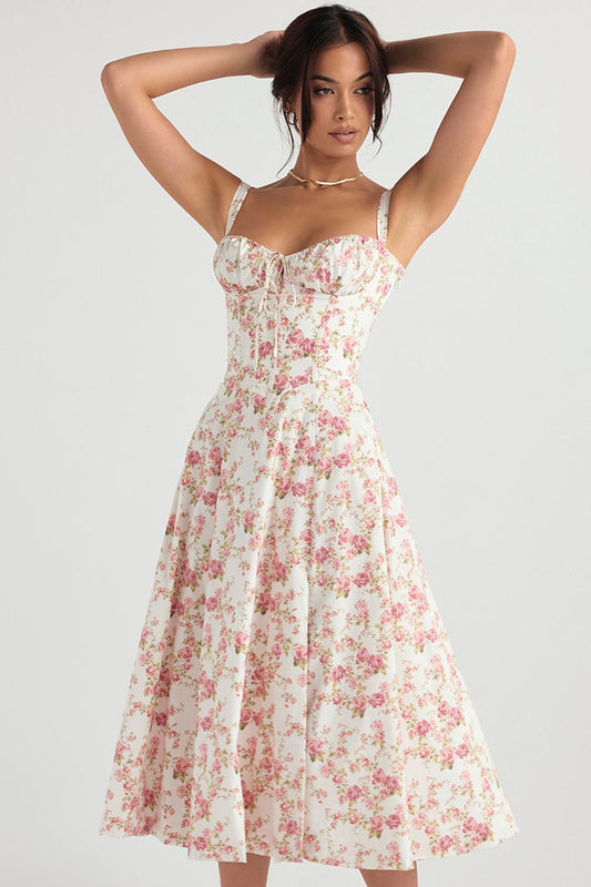 FloraLuxe™ - Corset Midi Dress